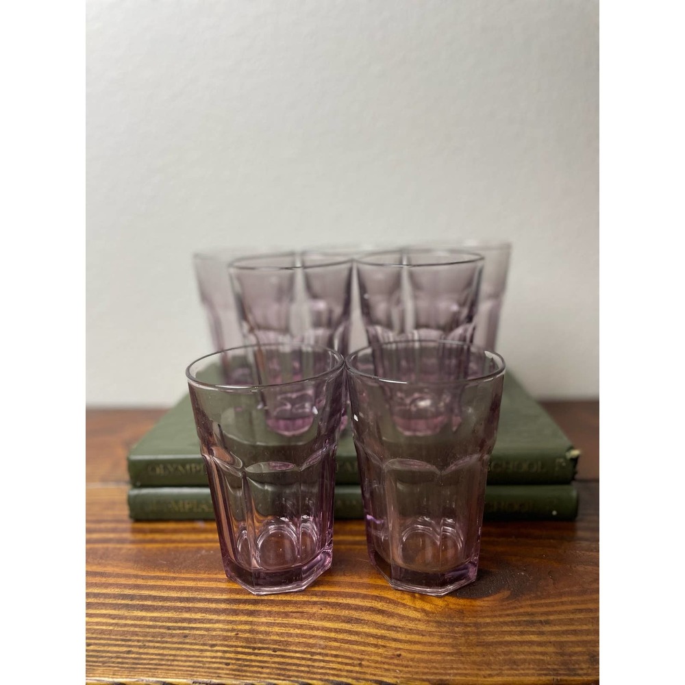 Set of 7 Gibraltar Duratuff pink/violet tumblers by Libbey
